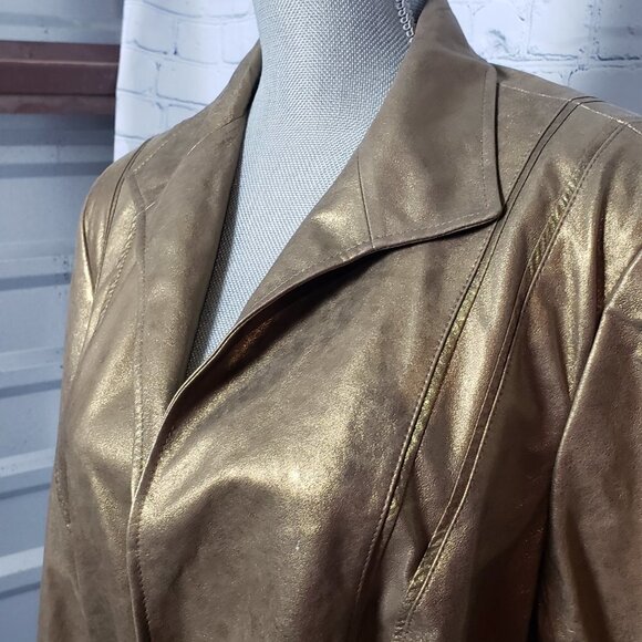 Lafayette 148 New York Gold Bronze 100% Leather Jacket NWT Size 16 Stunning - Picture 3 of 16